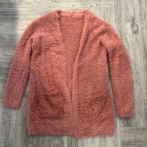 Free People Dusty Rose Pink Long Faux Fur Cardigan